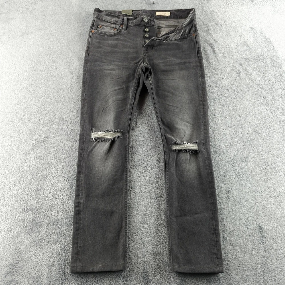 AllSaints Cigarette Jeans Mens 31 Gray Skinny Distressed‎ Denim Pants Rip Knees